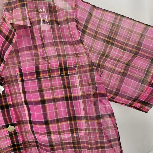 Aritzia Pink Plaid Sheer Top - Picture 5 of 10
